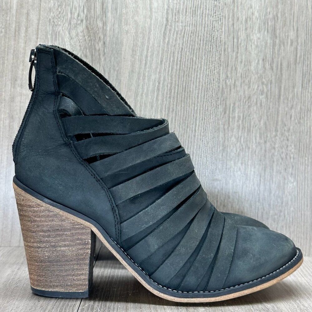 Free People Hybrid Ankle Booties Womens 39 Strappy Leather Zip Block Heel Black - Picture 2 of 12